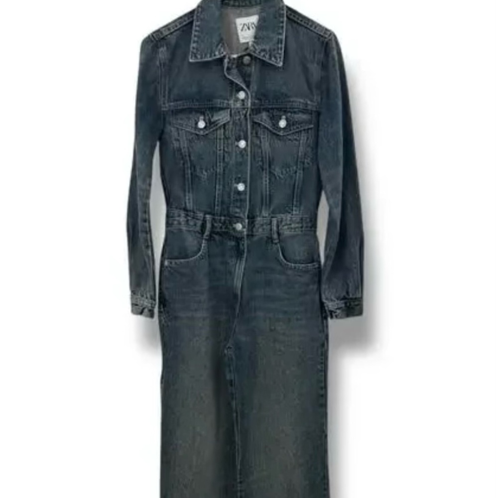 NEW Zara Jean Jumpsuit Size XS Cotton Blue Denim One Piece Outfit Boiler Suit - Picture 2 of 12